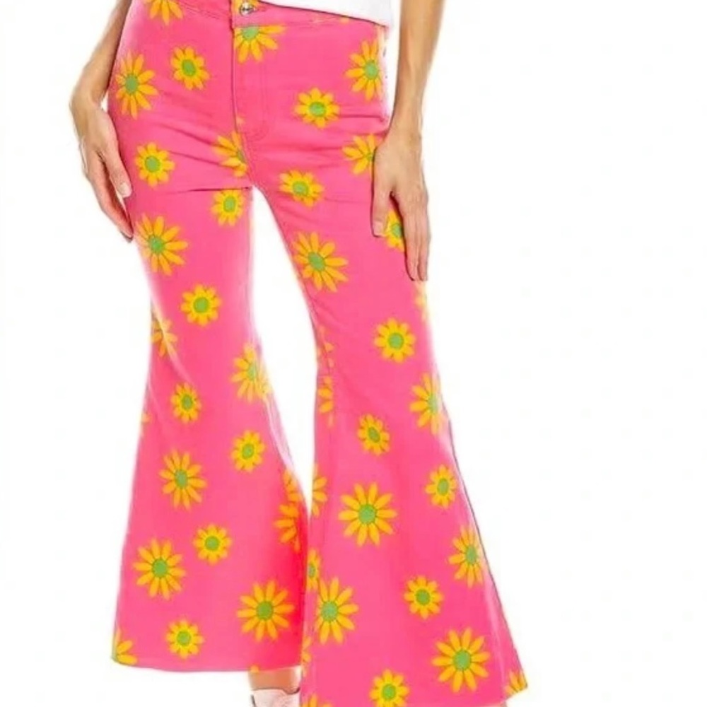NWT Free People Youthquake Printed Crop Flare Jeans Womens Size 29